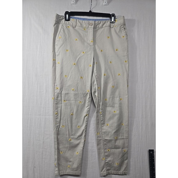 Talbots 'The Weekend Chino' Butterfly Embroidered‎ Chino Pants Beige Women's 8P - Picture 1 of 8